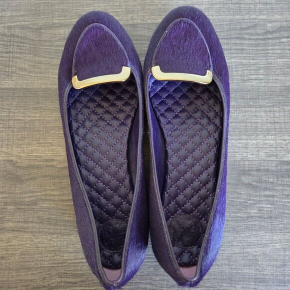 Tory Burch Jessa Purple Calf Hair Flats Slip-On Loafers Size 8.5 Gold Hardware - Picture 6 of 12